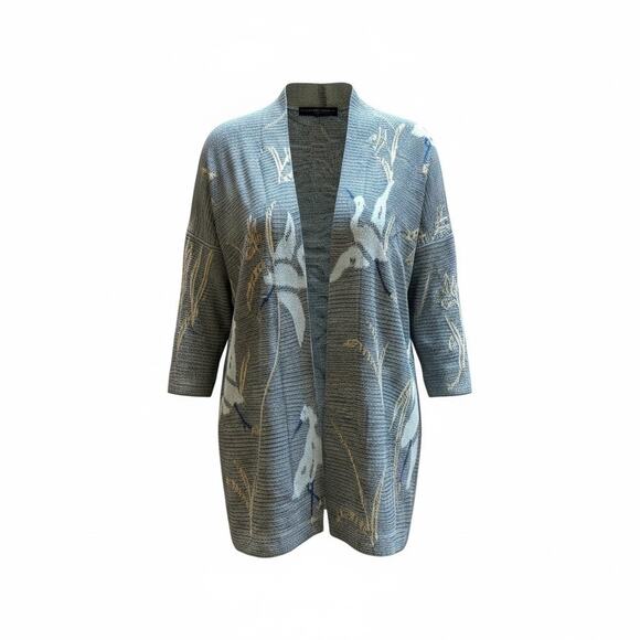 Peruvian Connection Cardigan Sweater Large Gray Snow Crane Pima Cotton Open - Picture 3 of 10